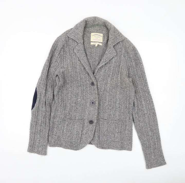 Cambridge Dry Goods Womens Grey Wool Blend Cardigan UK 12 Collared Knit