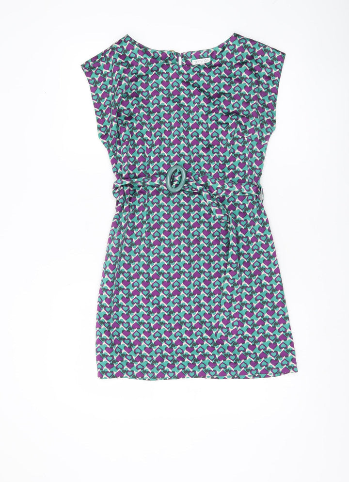 Topshop Women’s Multicoloured Size 8 Shift Dress Belted Retro Hearts
