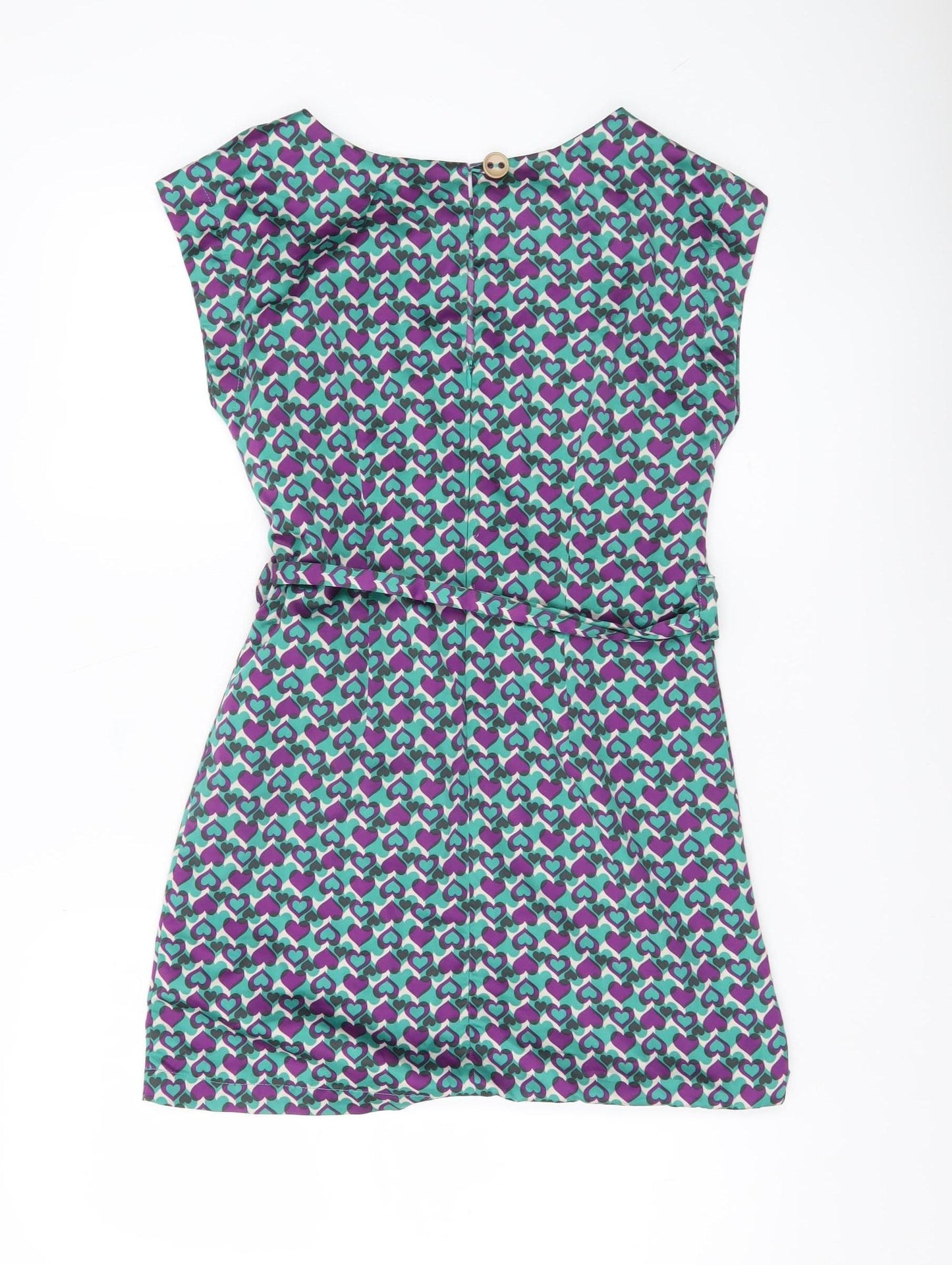 Topshop Women’s Multicoloured Size 8 Shift Dress Belted Retro Hearts