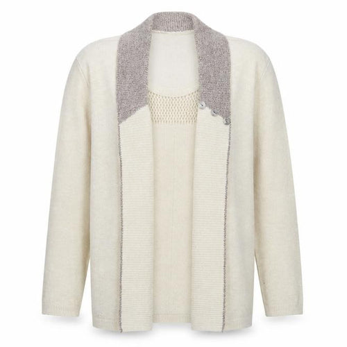 Envy Womens Beige Cardigan L Collared Knit Long Sleeve Jumper