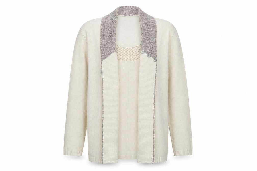 Envy Womens Beige Cardigan L Collared Knit Long Sleeve Jumper