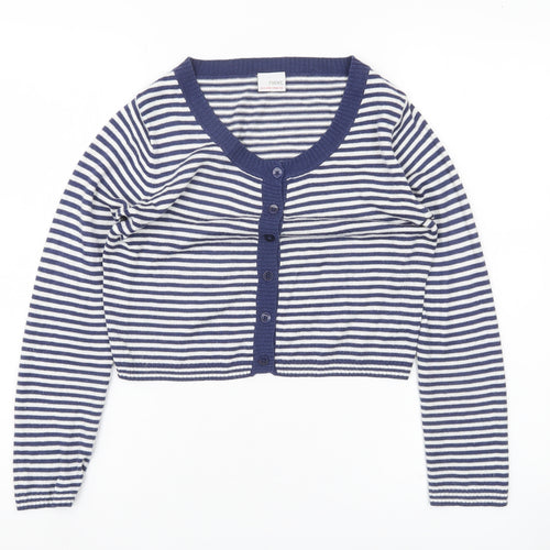 Next Girls Blue Striped Cardigan Jumper 11-12 Years Long Sleeve Knitwear