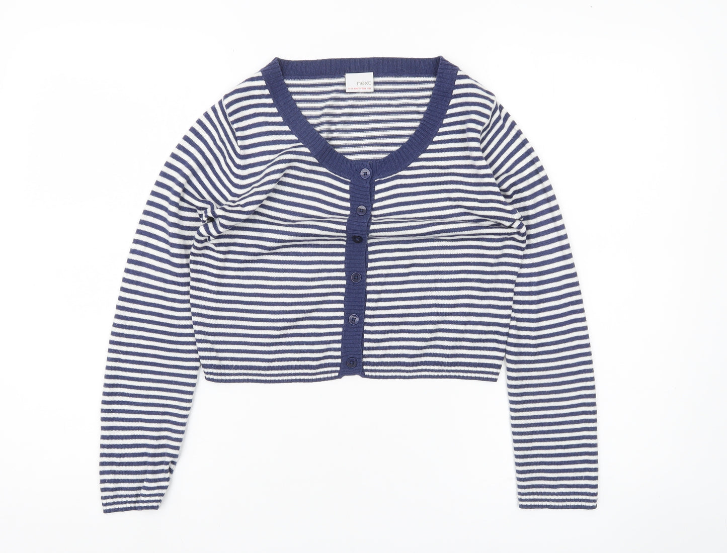 Next Girls Blue Striped Cardigan Jumper 11-12 Years Long Sleeve Knitwear