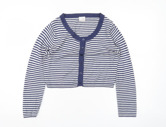 Next Girls Blue Striped Cardigan Jumper 11-12 Years Long Sleeve Knitwear