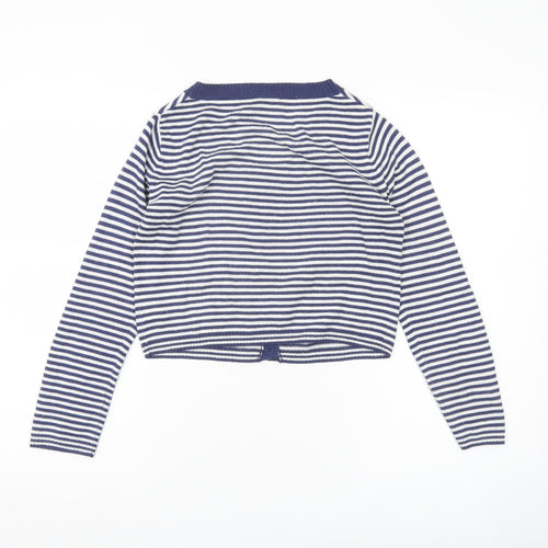 Next Girls Blue Striped Cardigan Jumper 11-12 Years Long Sleeve Knitwear