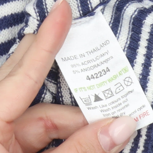 Next Girls Blue Striped Cardigan Jumper 11-12 Years Long Sleeve Knitwear