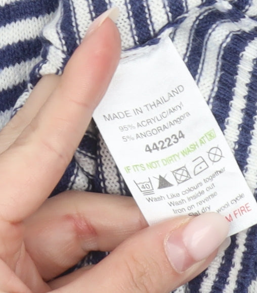 Next Girls Blue Striped Cardigan Jumper 11-12 Years Long Sleeve Knitwear