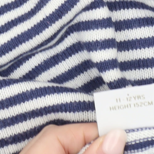 Next Girls Blue Striped Cardigan Jumper 11-12 Years Long Sleeve Knitwear