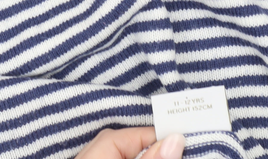 Next Girls Blue Striped Cardigan Jumper 11-12 Years Long Sleeve Knitwear