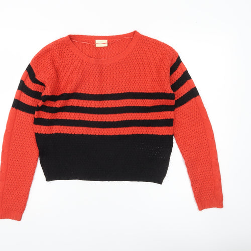 Vila Women Red Black Striped Knit Pullover Jumper Size S