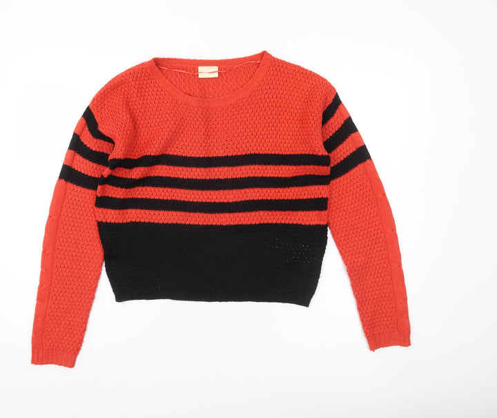 Vila Women Red Black Striped Knit Pullover Jumper Size S