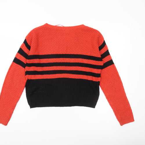 Vila Women Red Black Striped Knit Pullover Jumper Size S