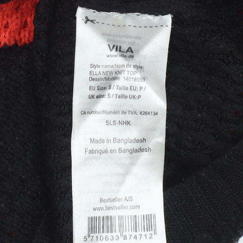 Vila Women Red Black Striped Knit Pullover Jumper Size S