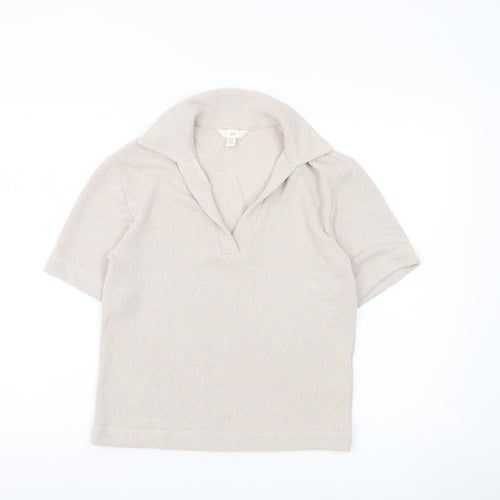 H&M Women Beige XS Short Sleeve Knit Polo Top
