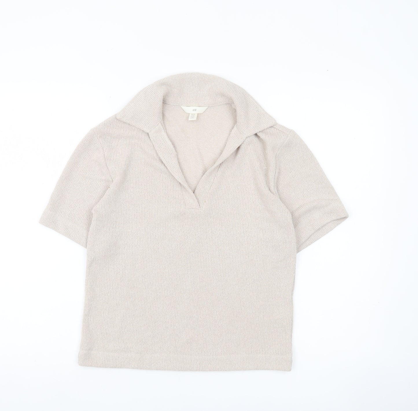 H&M Women Beige XS Short Sleeve Knit Polo Top