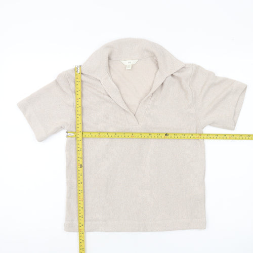 H&M Women Beige XS Short Sleeve Knit Polo Top