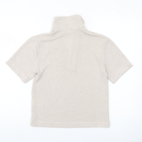 H&M Women Beige XS Short Sleeve Knit Polo Top