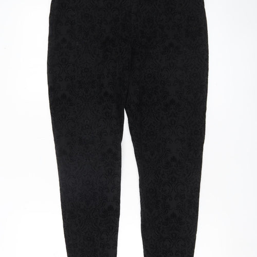 Next Womens Black Floral Leggings Size 12 Stretch Woven Casual