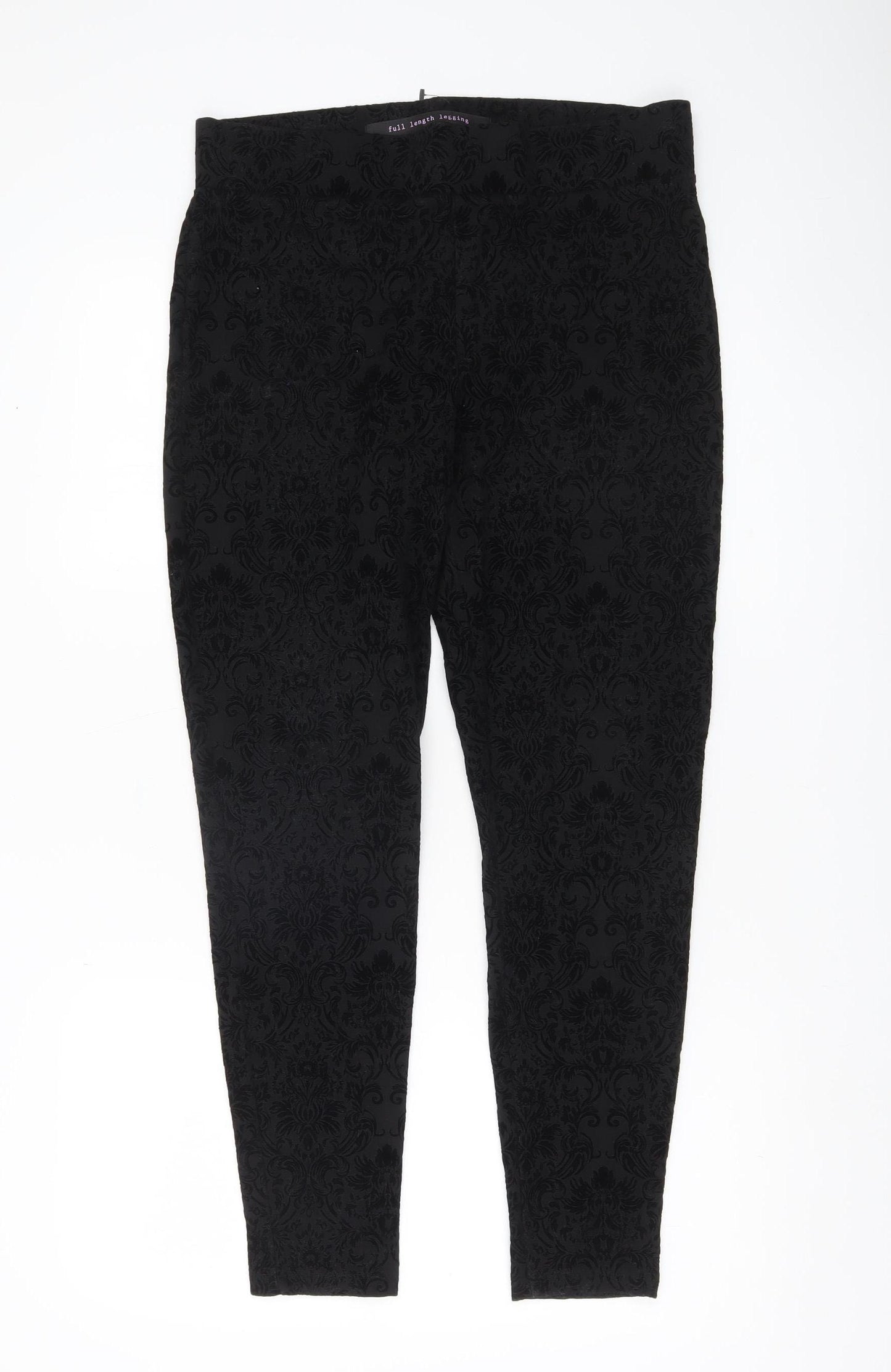 Next Womens Black Floral Leggings Size 12 Stretch Woven Casual