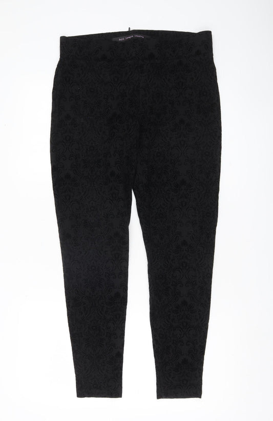 Next Womens Black Floral Leggings Size 12 Stretch Woven Casual