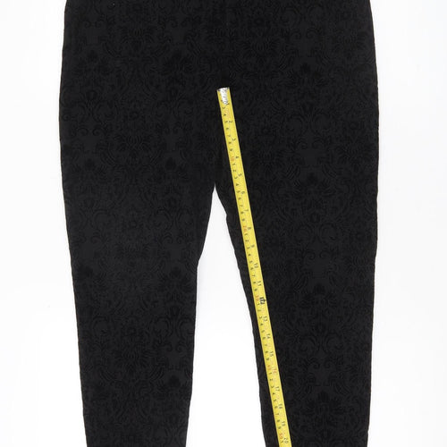 Next Womens Black Floral Leggings Size 12 Stretch Woven Casual