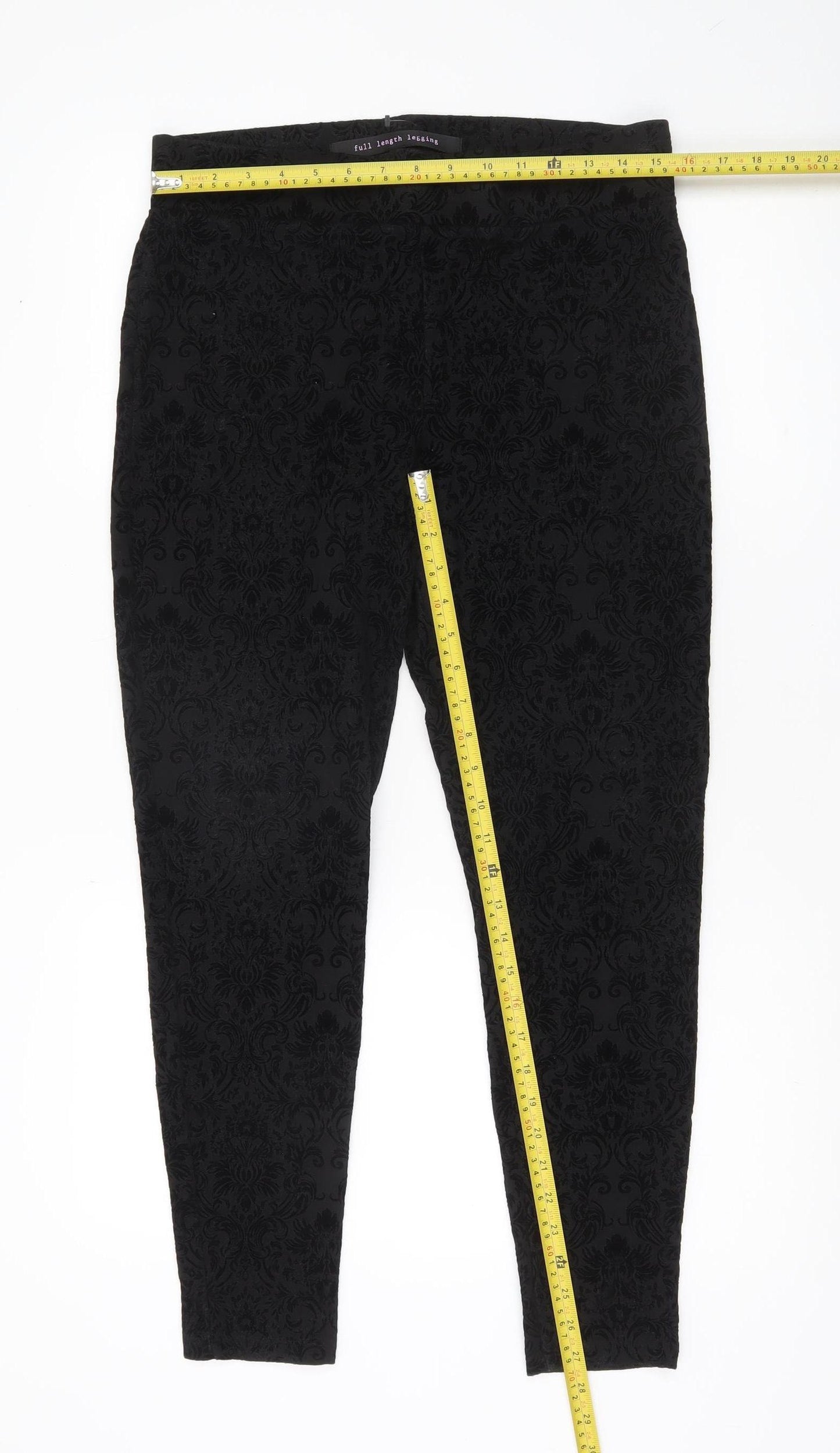 Next Womens Black Floral Leggings Size 12 Stretch Woven Casual