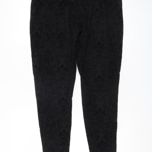 Next Womens Black Floral Leggings Size 12 Stretch Woven Casual
