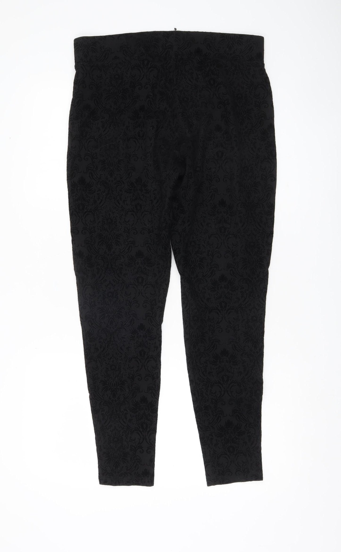 Next Womens Black Floral Leggings Size 12 Stretch Woven Casual