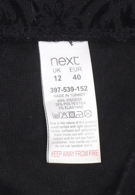 Next Womens Black Floral Leggings Size 12 Stretch Woven Casual