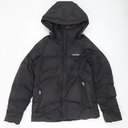 Wedze Women’s Black Puffer Jacket Coat Hooded Size 8 Winter Ski
