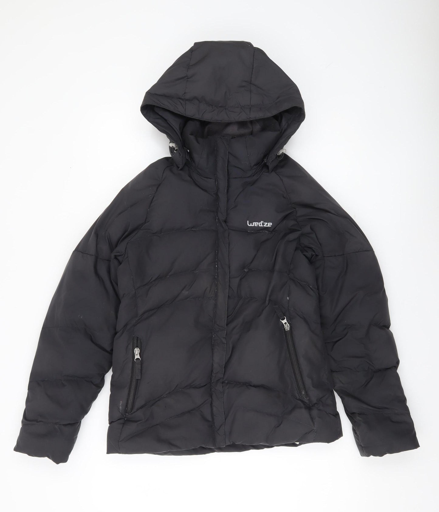 Wedze Women’s Black Puffer Jacket Coat Hooded Size 8 Winter Ski