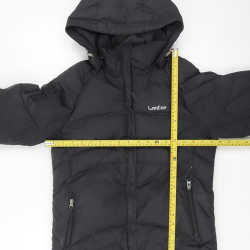 Wedze Women’s Black Puffer Jacket Coat Hooded Size 8 Winter Ski