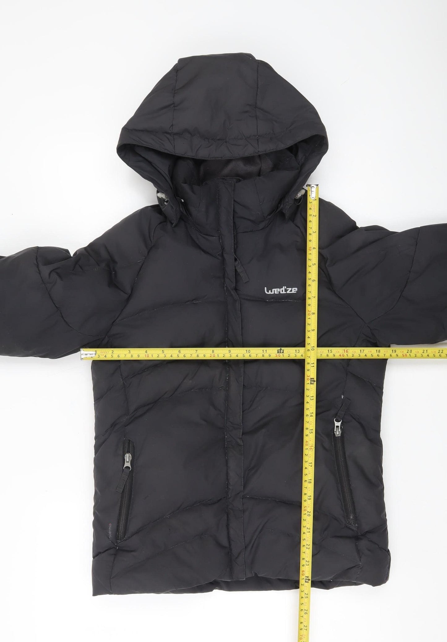 Wedze Women’s Black Puffer Jacket Coat Hooded Size 8 Winter Ski