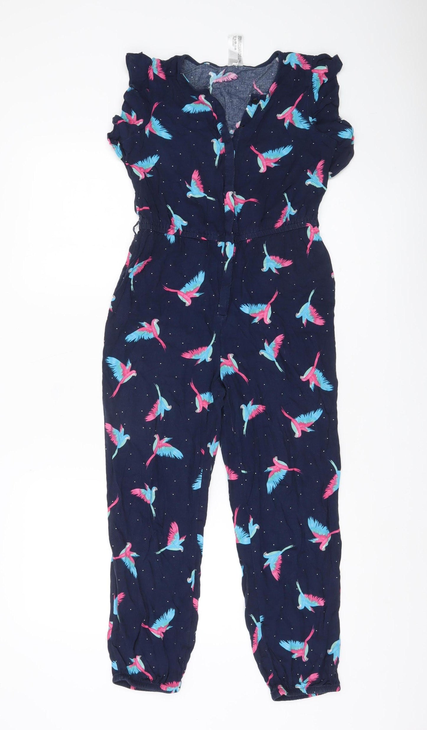 C&A Girls Blue Bird Print Sleeveless Jumpsuit Size 18 Plus Viscose