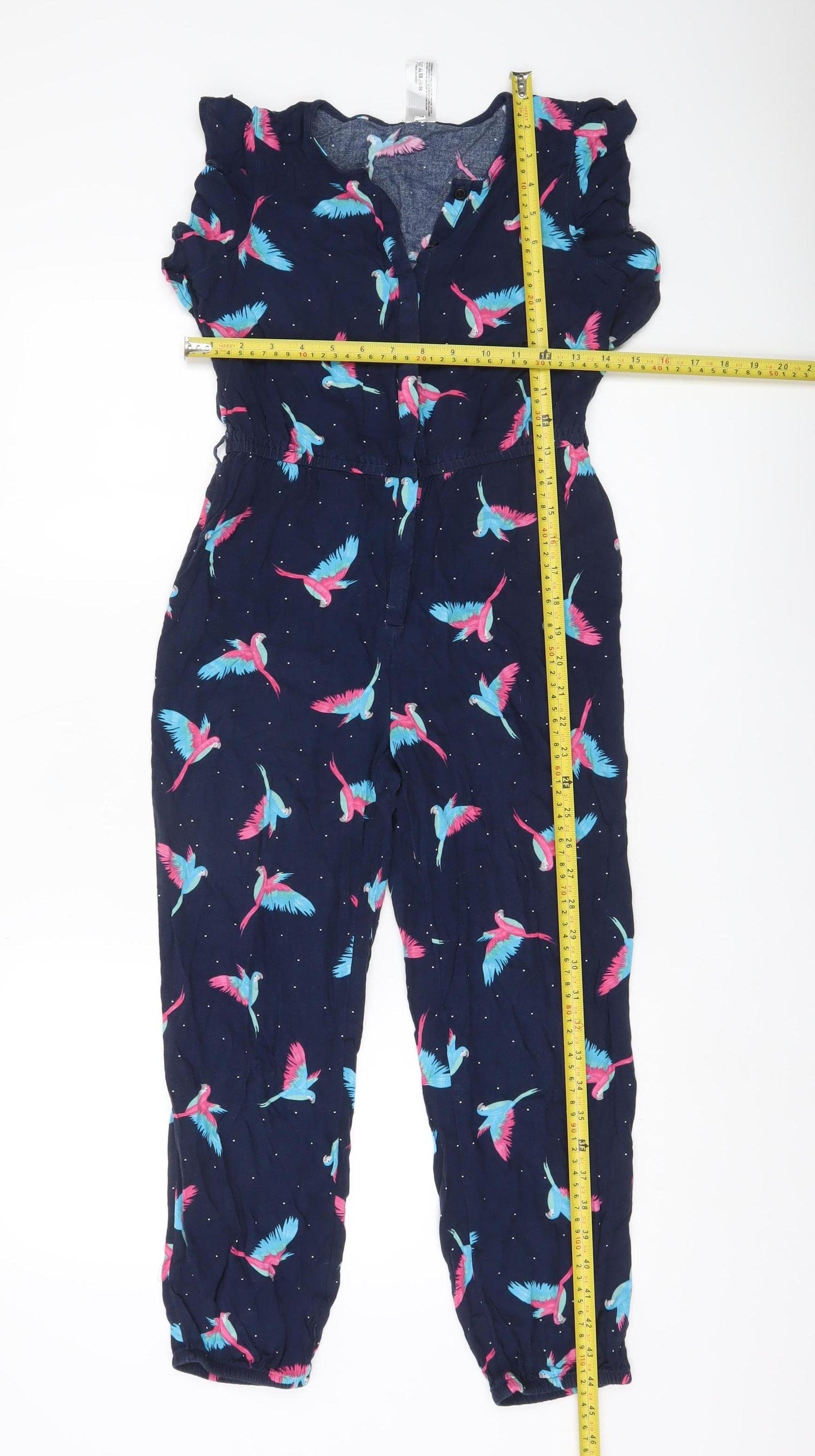 C&A Girls Blue Bird Print Sleeveless Jumpsuit Size 18 Plus Viscose