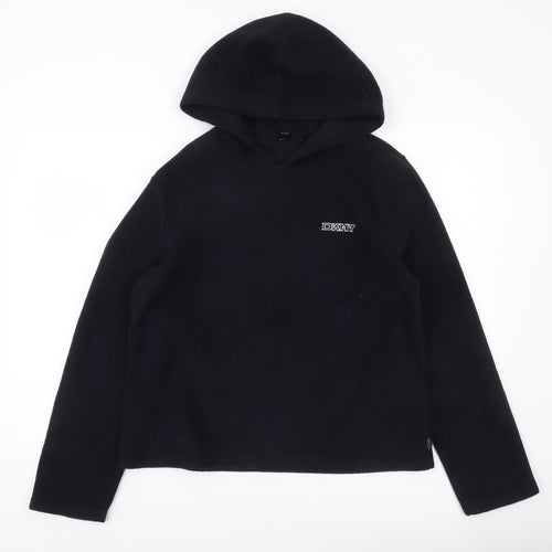 DKNY Womens Black Pullover Hoodie Fleece Sweatshirt Size L