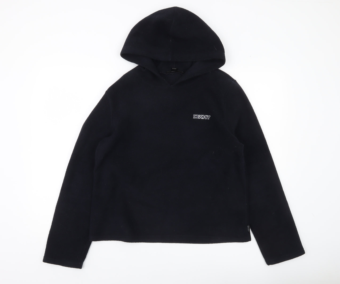 DKNY Womens Black Pullover Hoodie Fleece Sweatshirt Size L