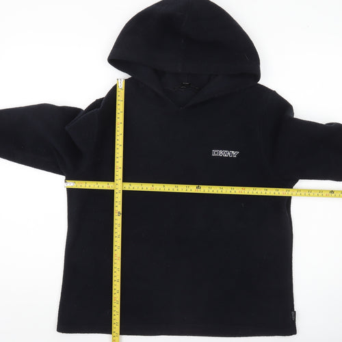 DKNY Womens Black Pullover Hoodie Fleece Sweatshirt Size L