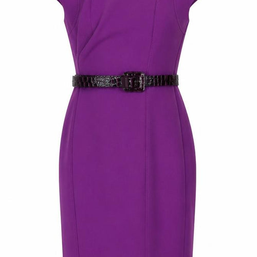 Marks and Spencer Womens Purple Sheath Dress UK 8 Belted Knee Length Workwear