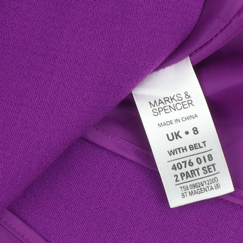 Marks and Spencer Womens Purple Sheath Dress UK 8 Belted Knee Length Workwear