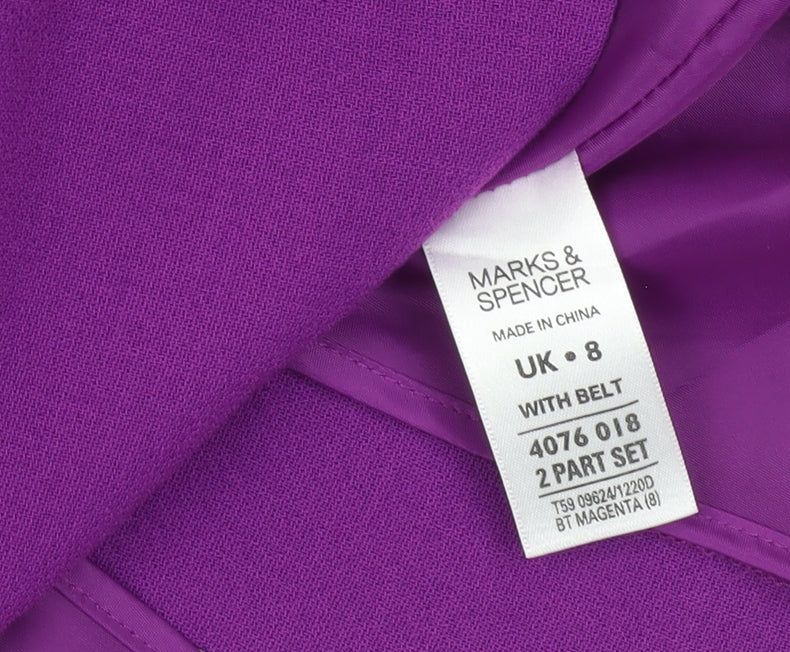 Marks and Spencer Womens Purple Sheath Dress UK 8 Belted Knee Length Workwear