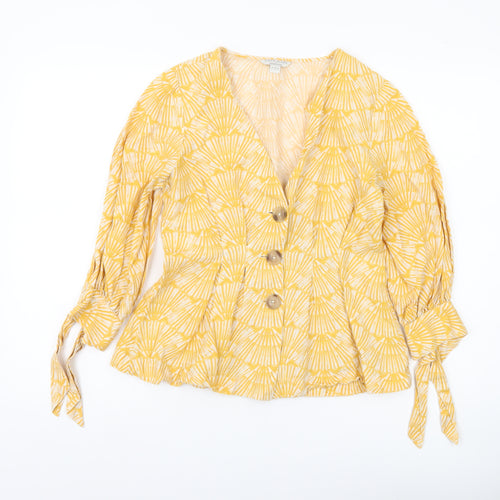 Monsoon Women’s Yellow Linen Blend Blouse Size 8 V-Neck 3/4 Sleeve