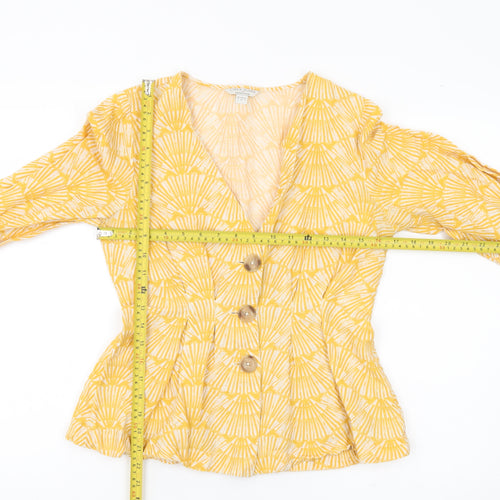 Monsoon Women’s Yellow Linen Blend Blouse Size 8 V-Neck 3/4 Sleeve