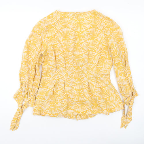 Monsoon Women’s Yellow Linen Blend Blouse Size 8 V-Neck 3/4 Sleeve