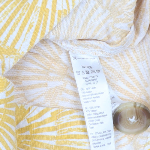Monsoon Women’s Yellow Linen Blend Blouse Size 8 V-Neck 3/4 Sleeve