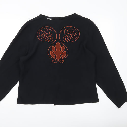 Windsmoor Womens Black Blouse Size 12 Long Sleeve Embroidered