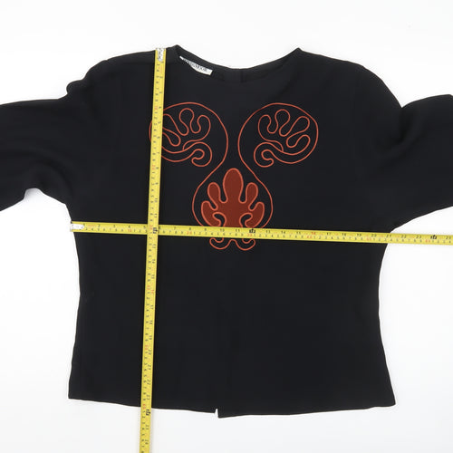 Windsmoor Womens Black Blouse Size 12 Long Sleeve Embroidered