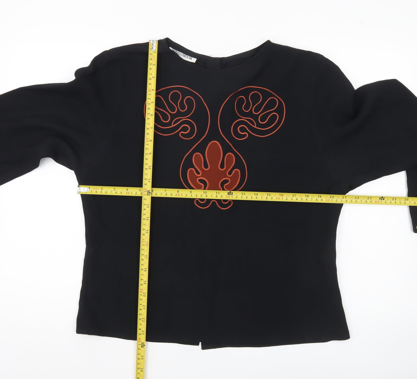 Windsmoor Womens Black Blouse Size 12 Long Sleeve Embroidered