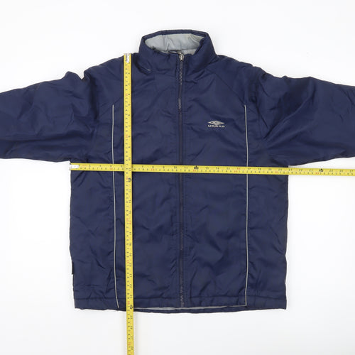 Umbro Boys Blue Puffer Jacket 11 Years Full Zip Padded Mid-Length Coat
