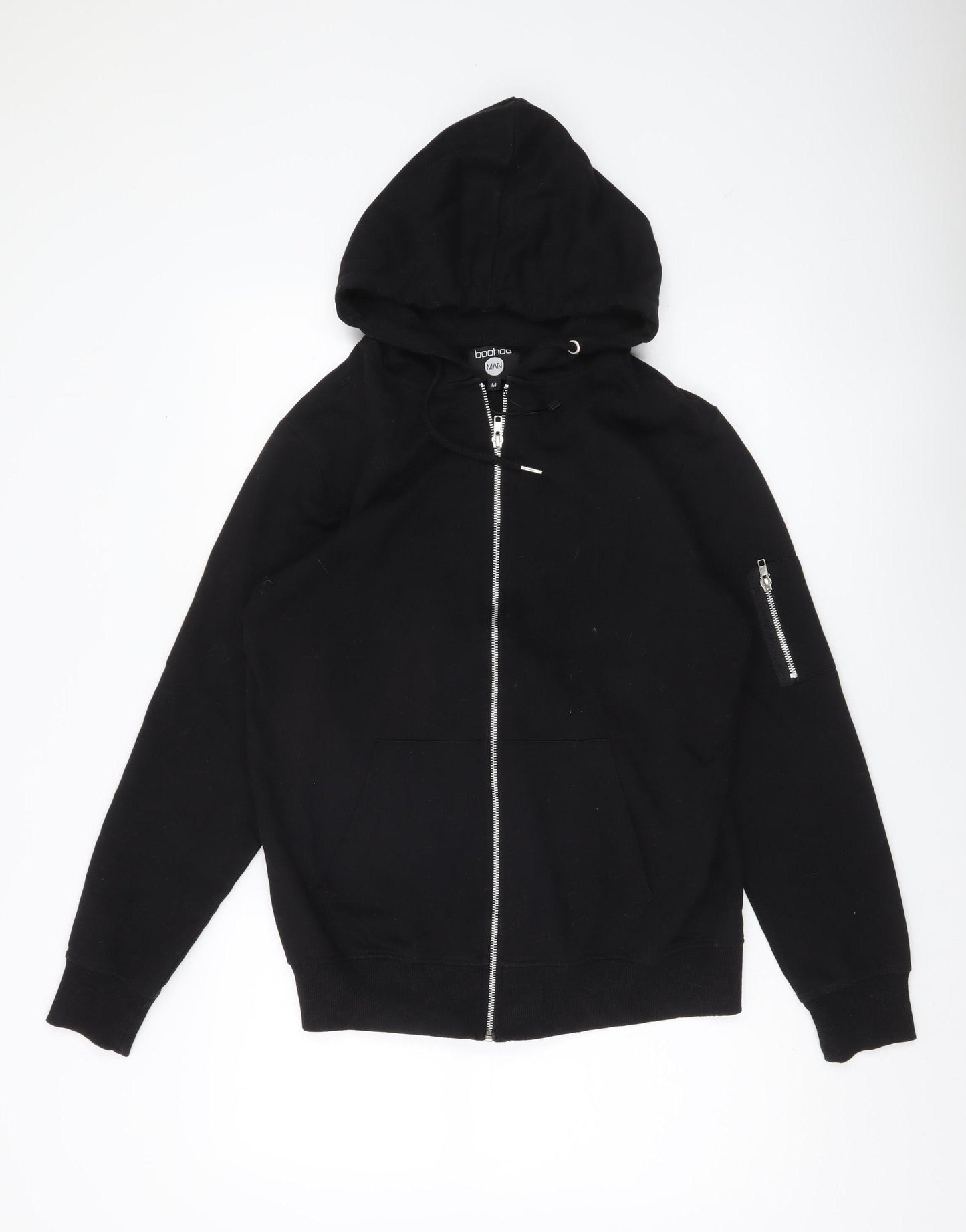 boohooMAN Men’s Black Full Zip Hoodie Size M Regular Fit Long Sleeve